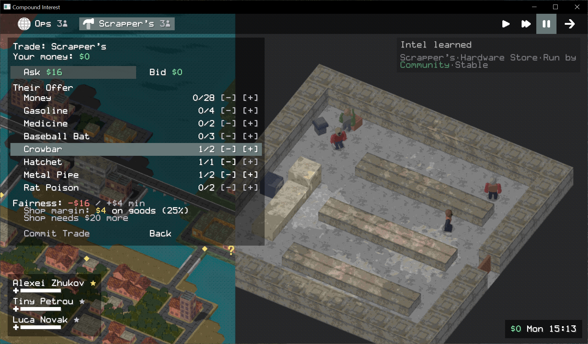 A goods exchange screen weighing a trade offer.